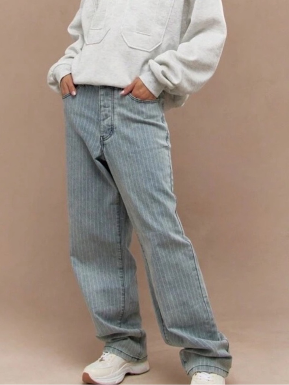 Missguided Light Blue Pinstripe Jeans Straight Leg Jeans Relaxed Denim 30 - Picture 12 of 13